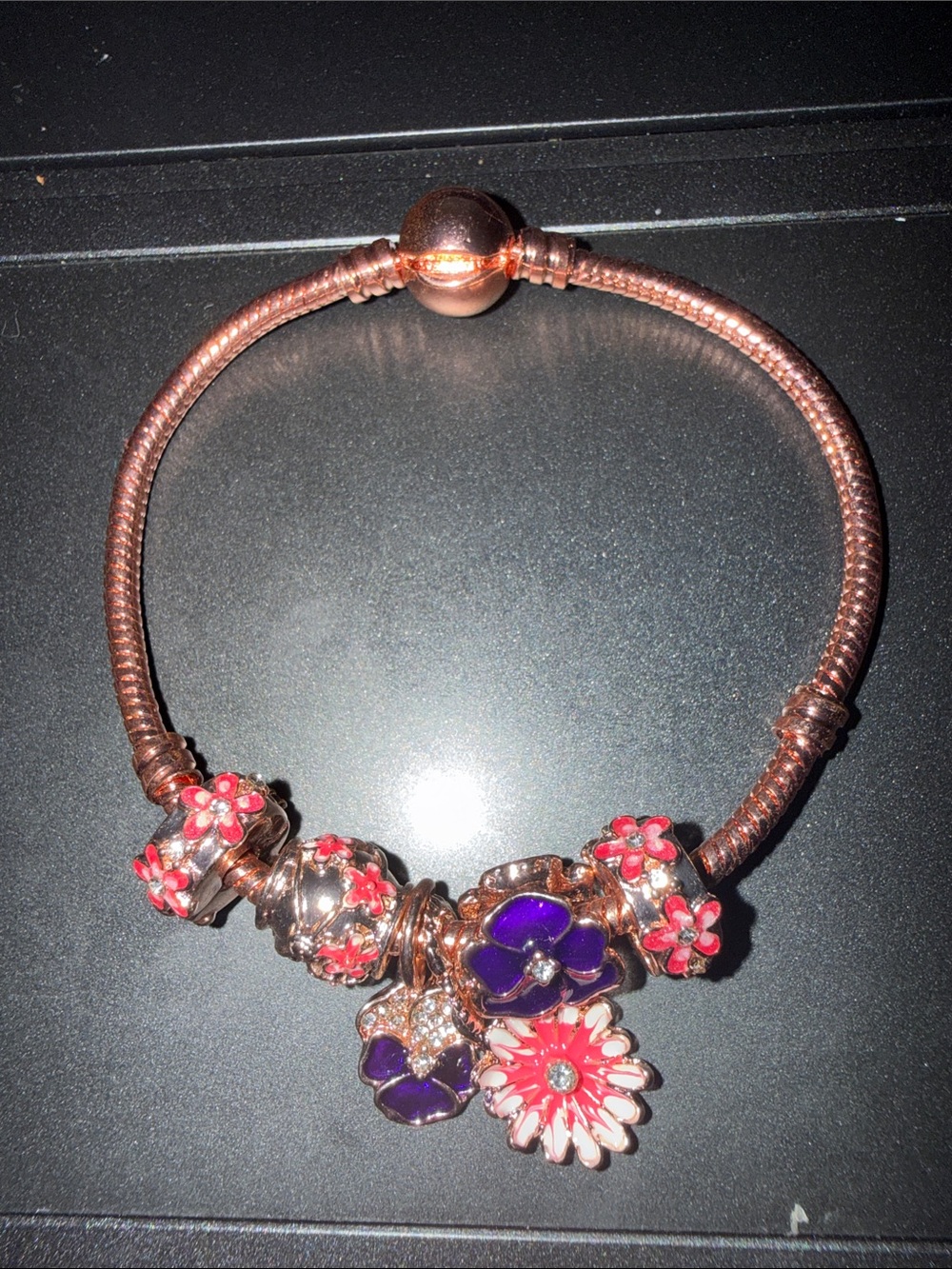 #6 Rose Gold Floral Charm Bracelet 🌸💜